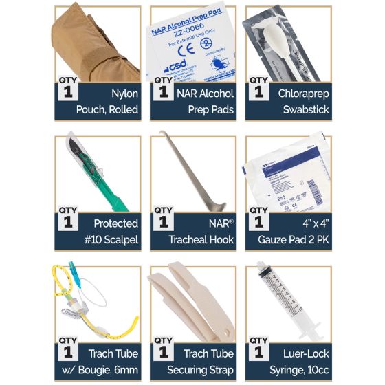 BAC-Pack surgical cricothyroidotomy kit components