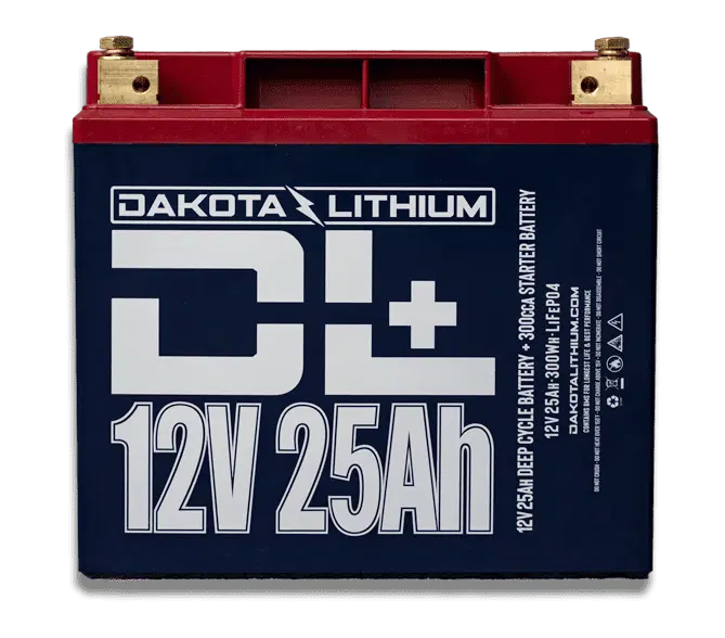 Front view of Dakota Lithium 12V 25Ah 300CCA LiFePO₄ battery