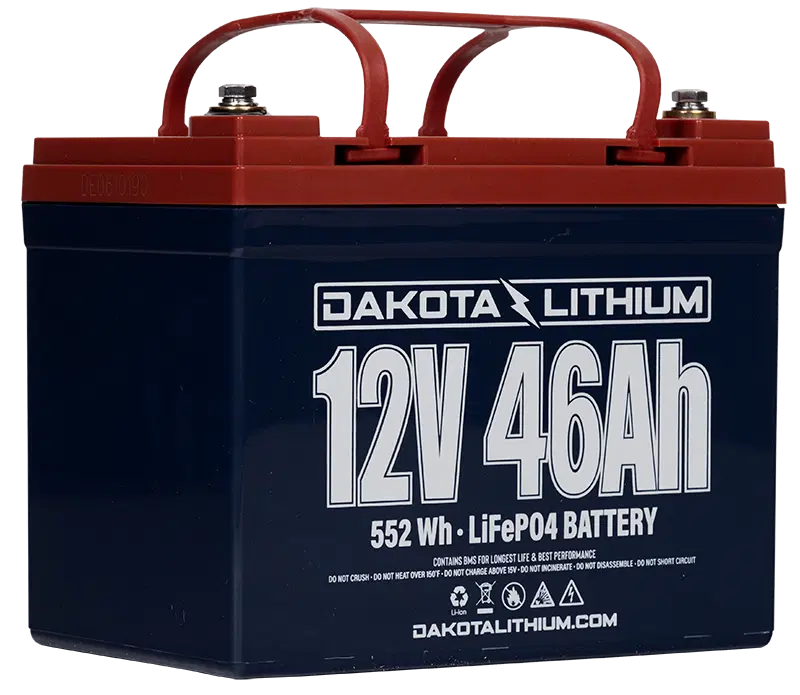 Front view of Dakota Lithium 12V 46Ah LiFePO₄ U1 battery