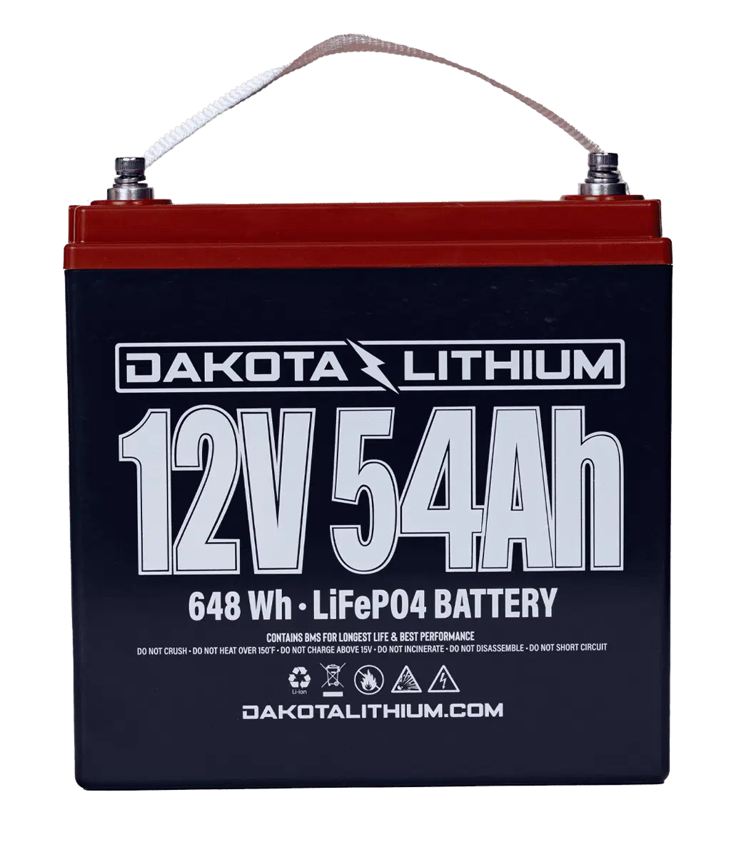 Front view of Dakota Lithium 12V 54Ah LiFePO₄ battery