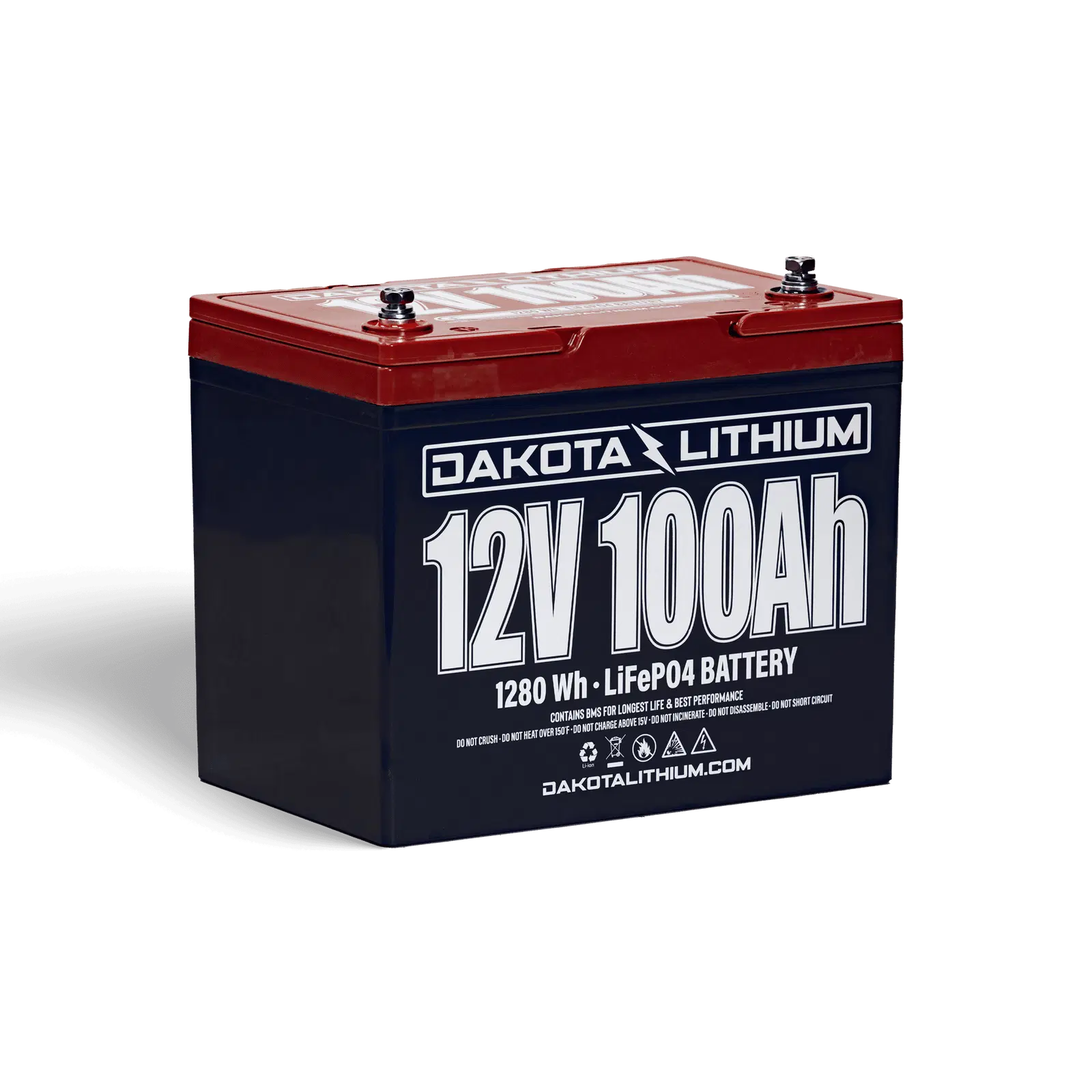 Front view of Dakota Lithium 12V 100Ah LiFePO₄ battery