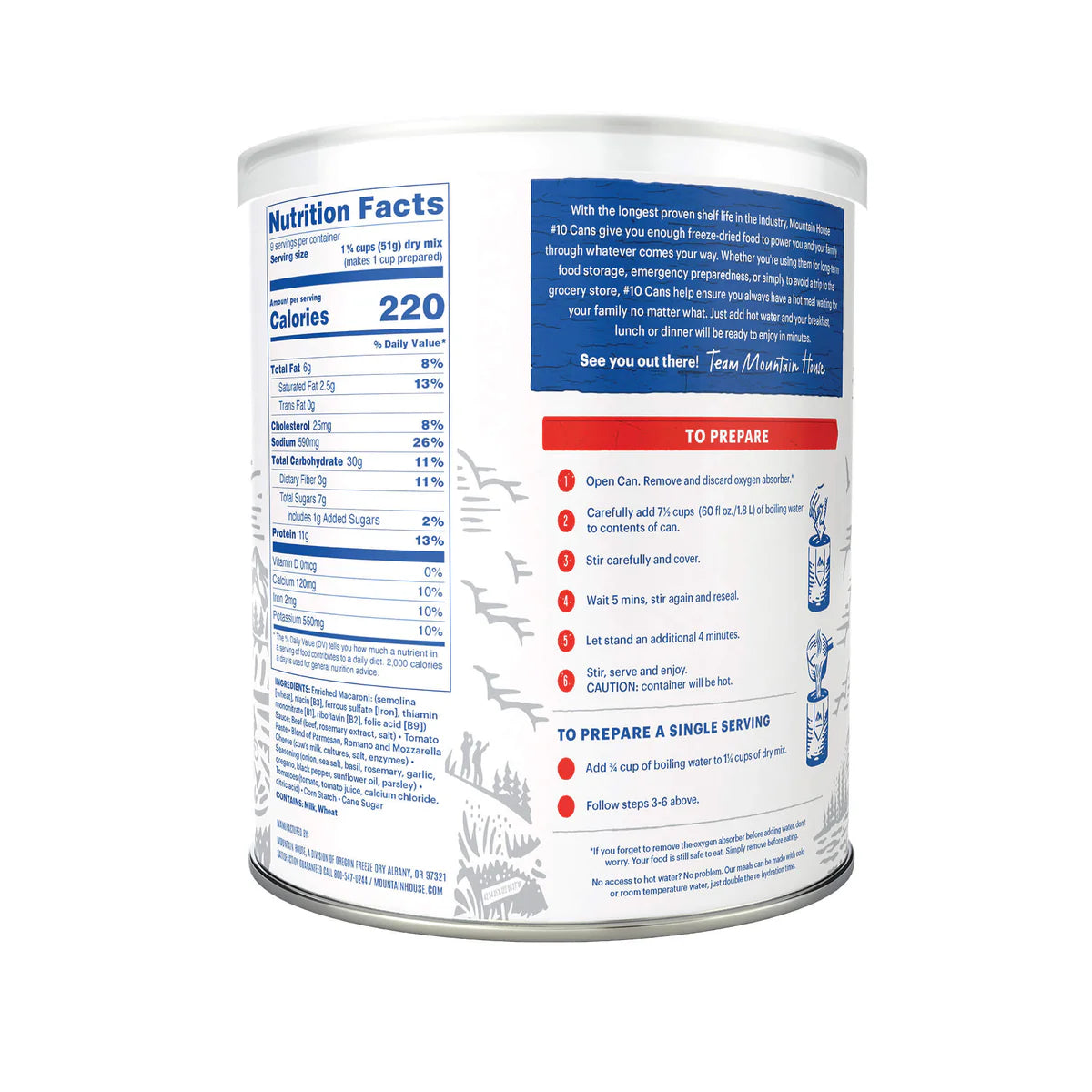 Nutrition & ingredients label of Mountain House Beef Lasagna