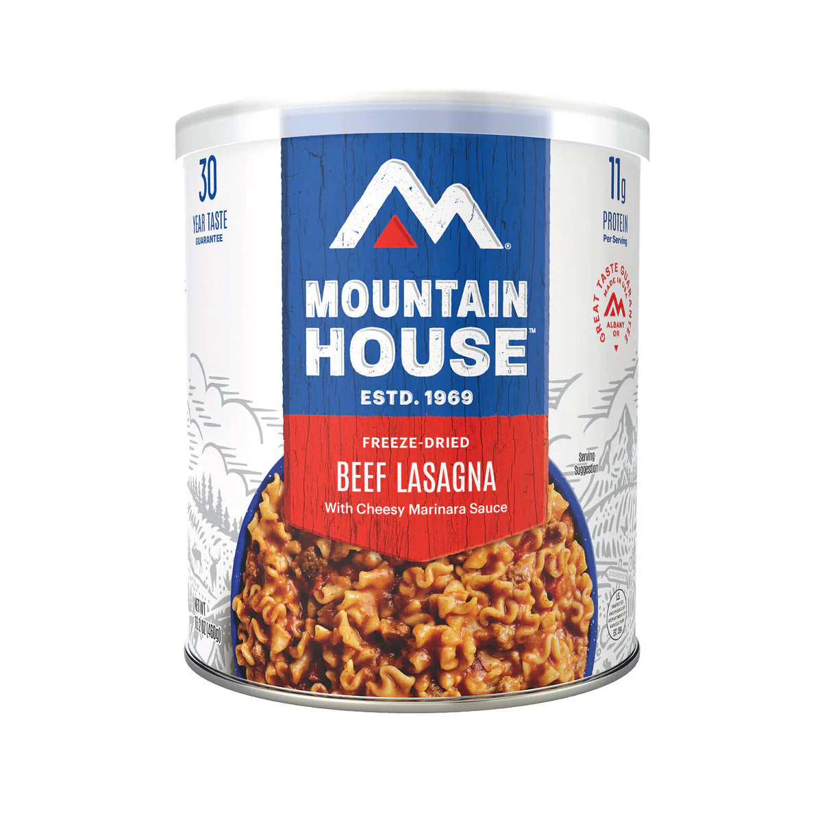 Front view of Mountain House Beef Lasagna #10 can