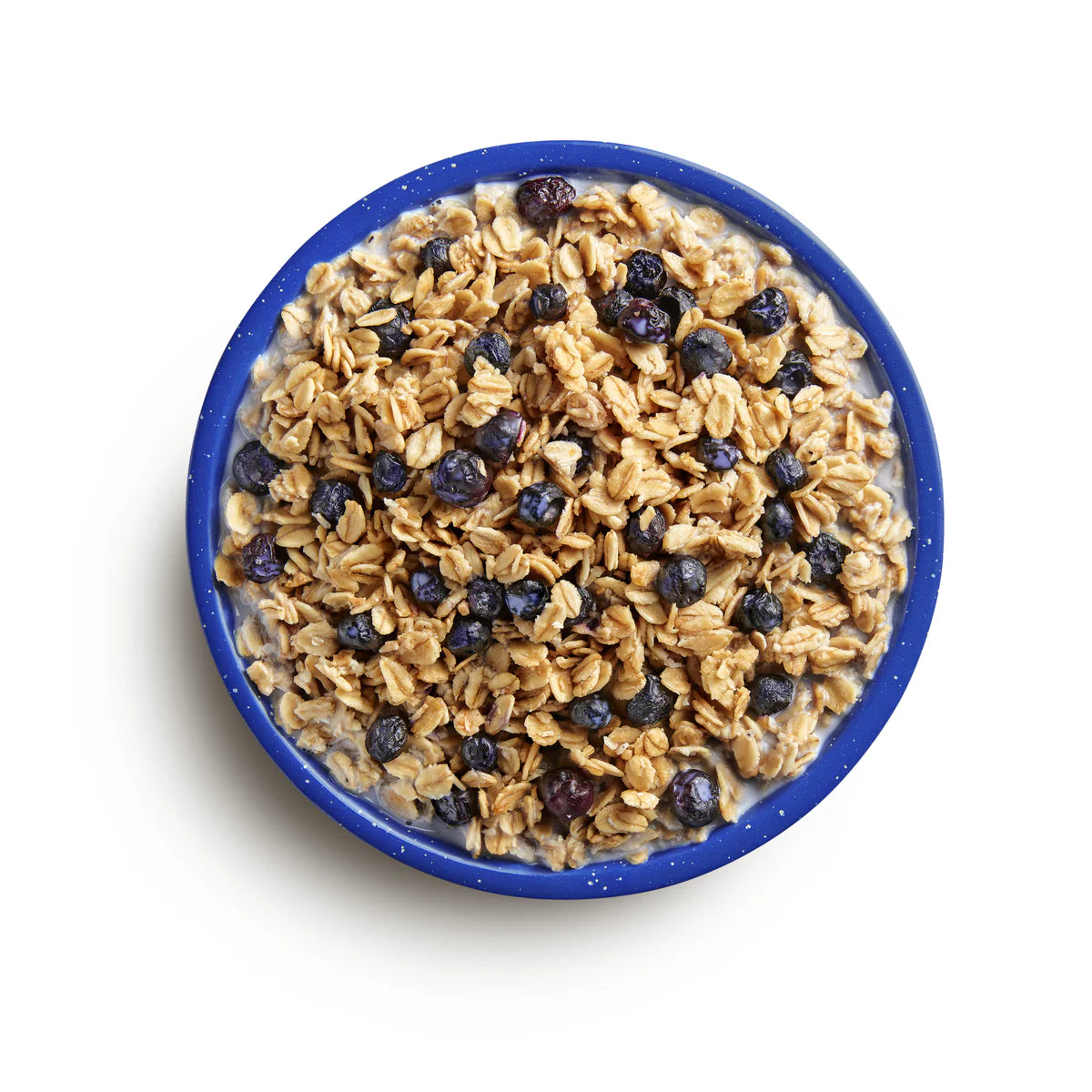 Prepared serving of Mountain House Granola with Milk & Blueberries in bowl