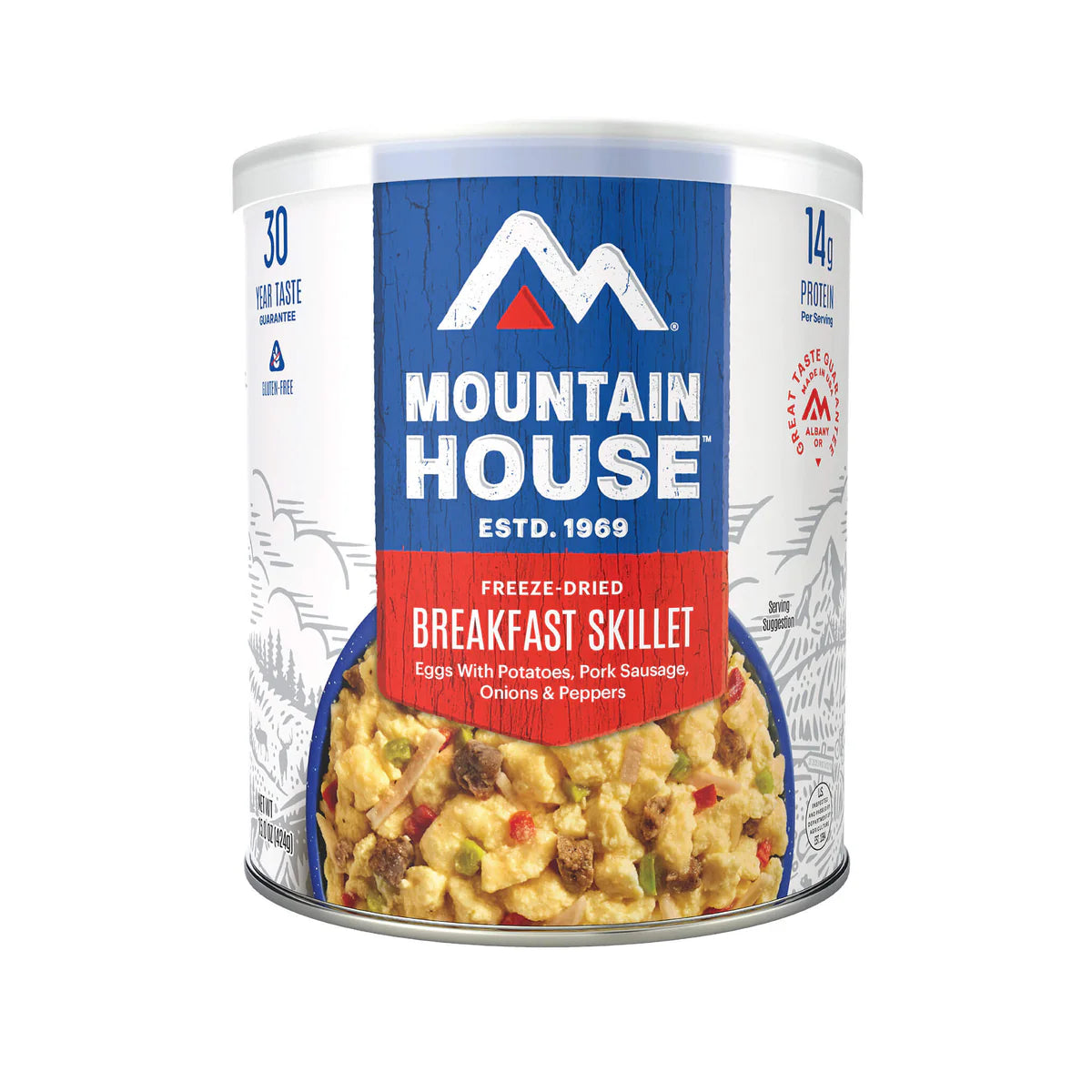 Front view of Mountain House Breakfast Skillet #10 can