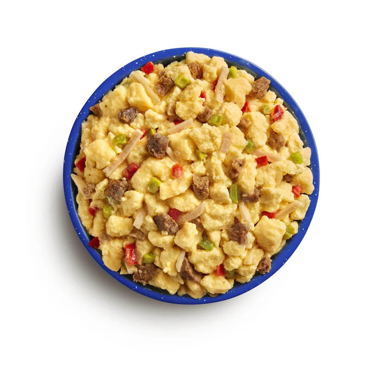 Prepared serving of Mountain House Breakfast Skillet (eggs, hash browns, sausage, veggies)