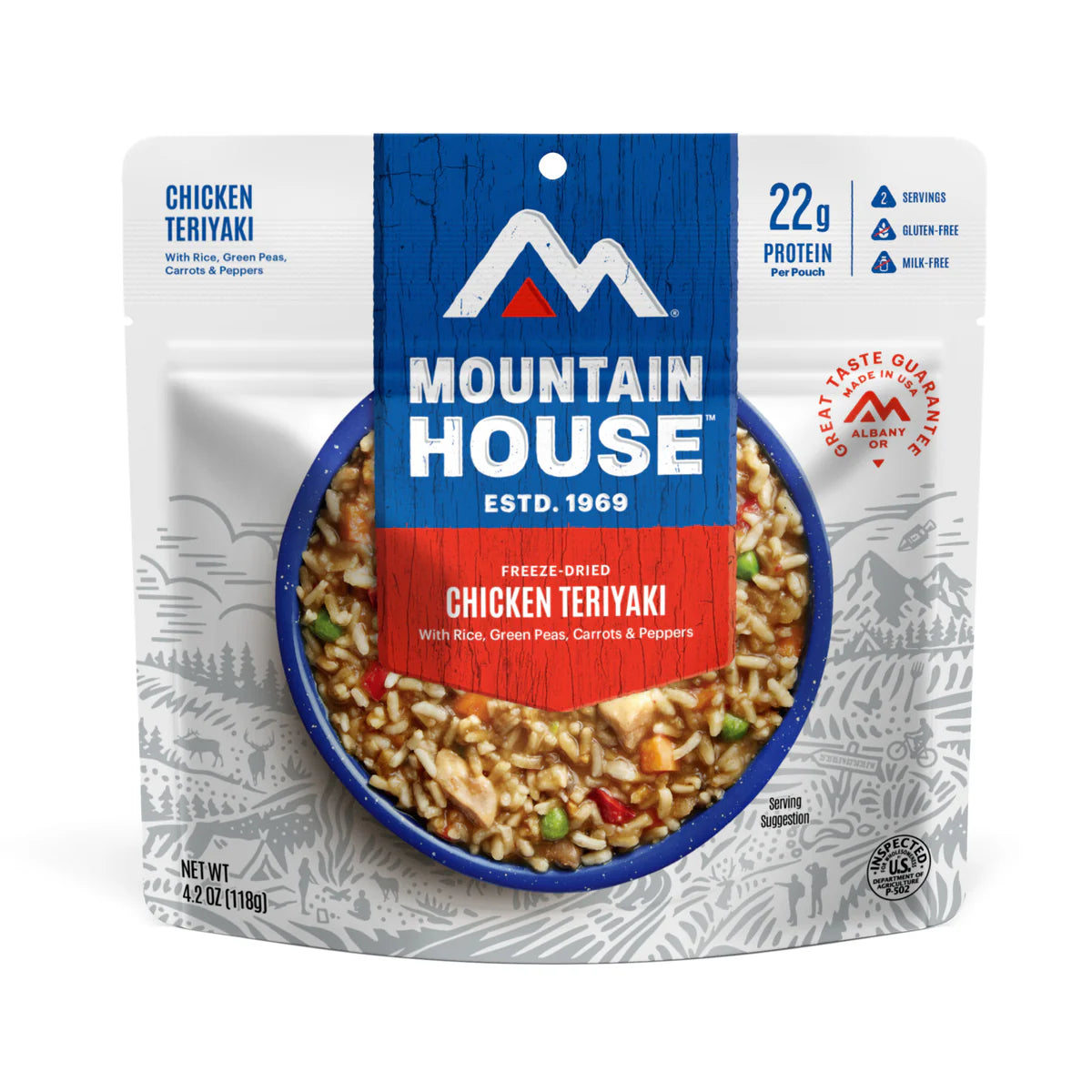 Front view of Mountain House Chicken Teriyaki pouch