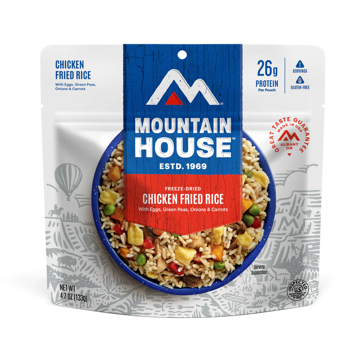 Front view of Mountain House Chicken Fried Rice pouch