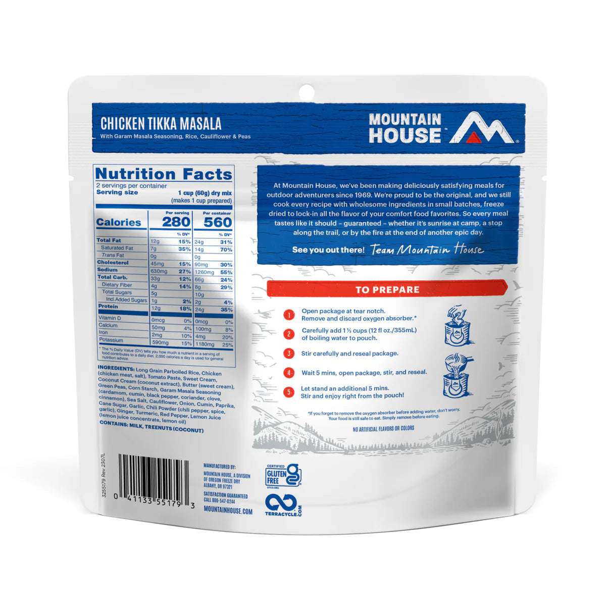Ingredients & nutrition label of Mountain House Chicken Tikka Masala