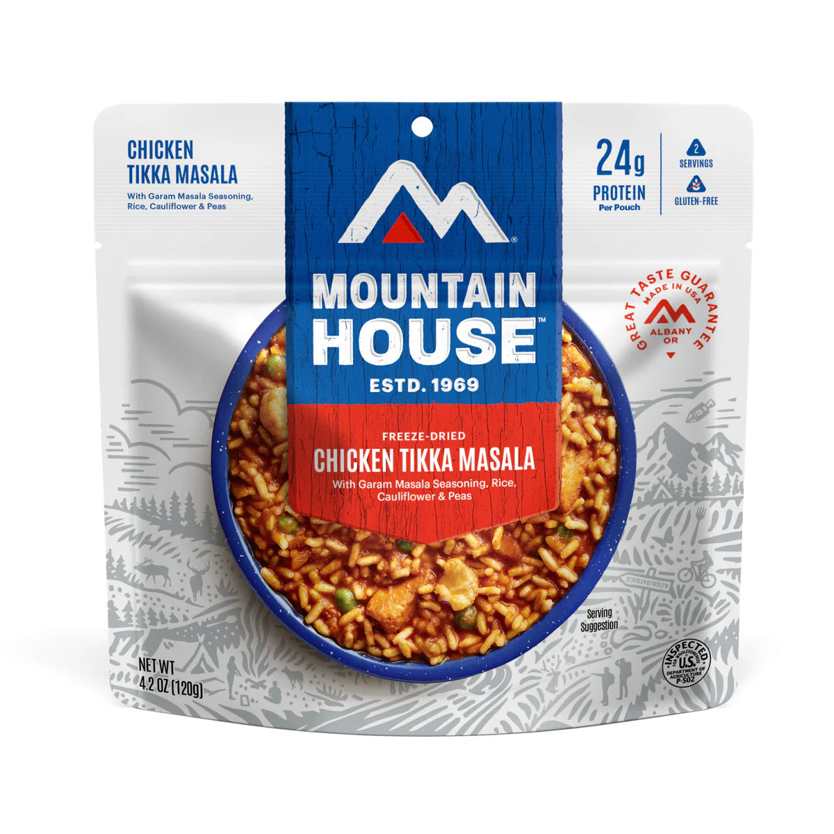 Front view of Mountain House Chicken Tikka Masala pouch
