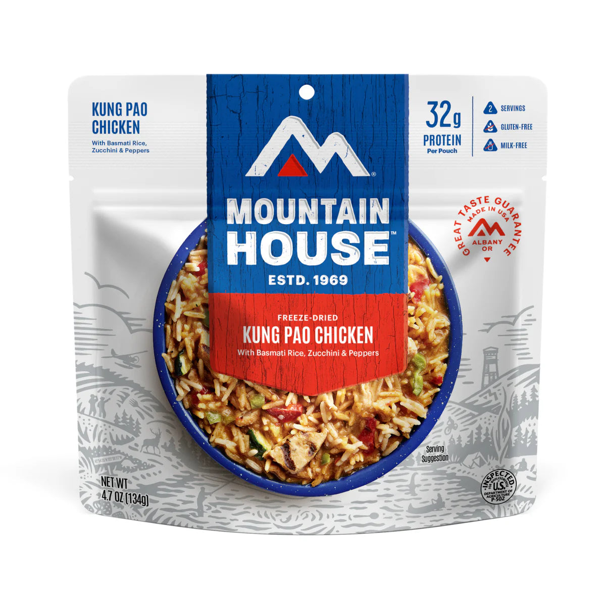 Front view of Mountain House Kung Pao Chicken pouch
