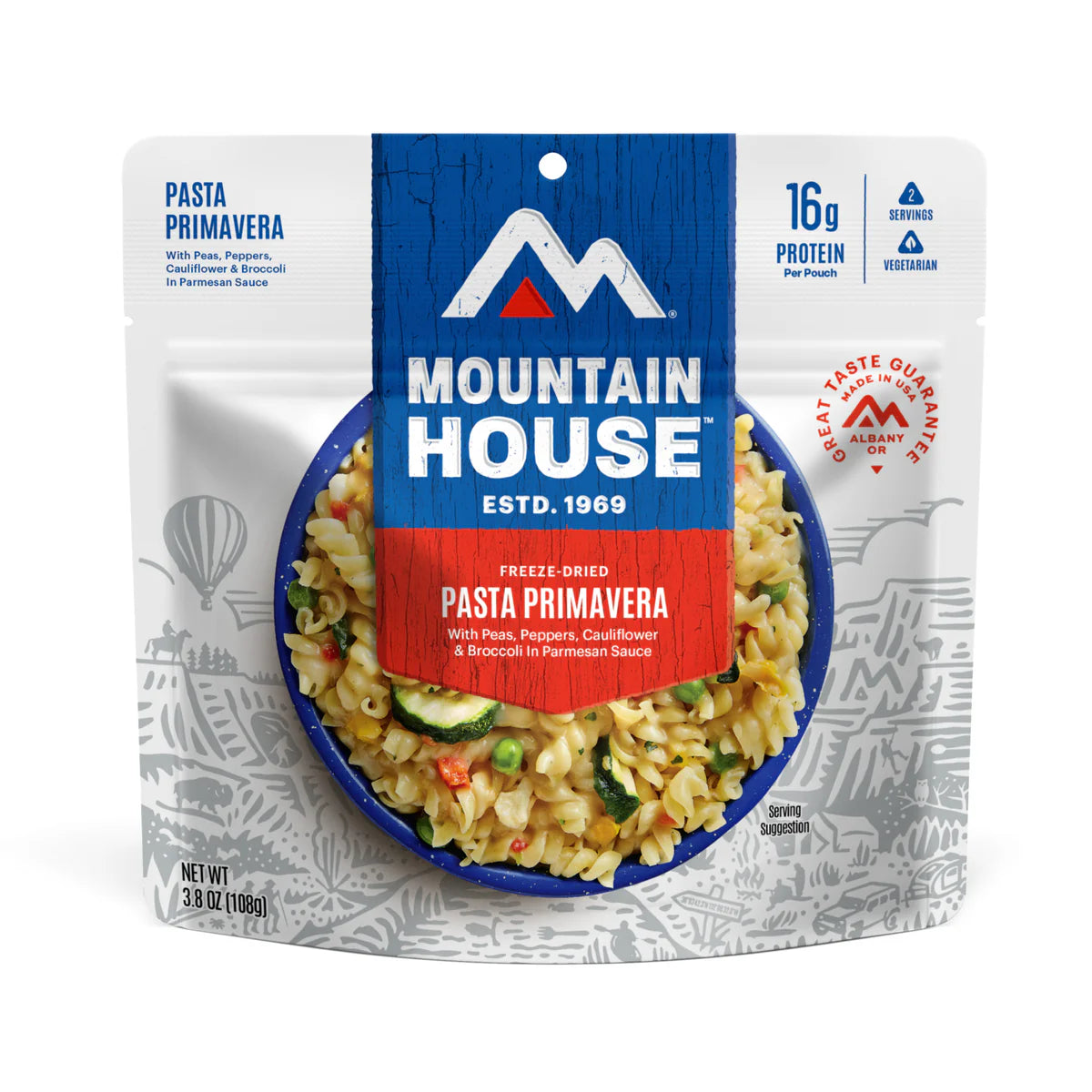Front view of Mountain House Pasta Primavera pouch