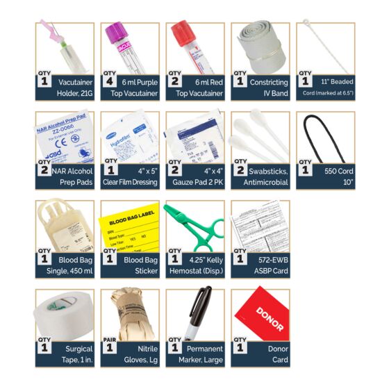 NAR donor module kit components for field transfusion
