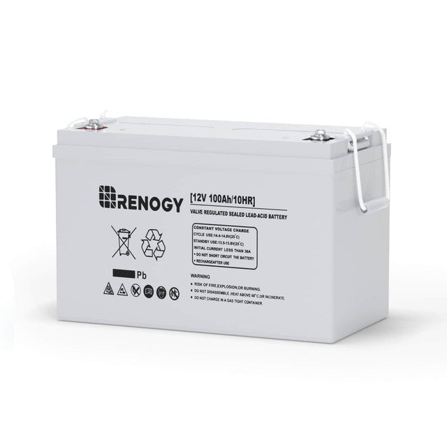Renogy 12V 100Ah AGM battery — front view