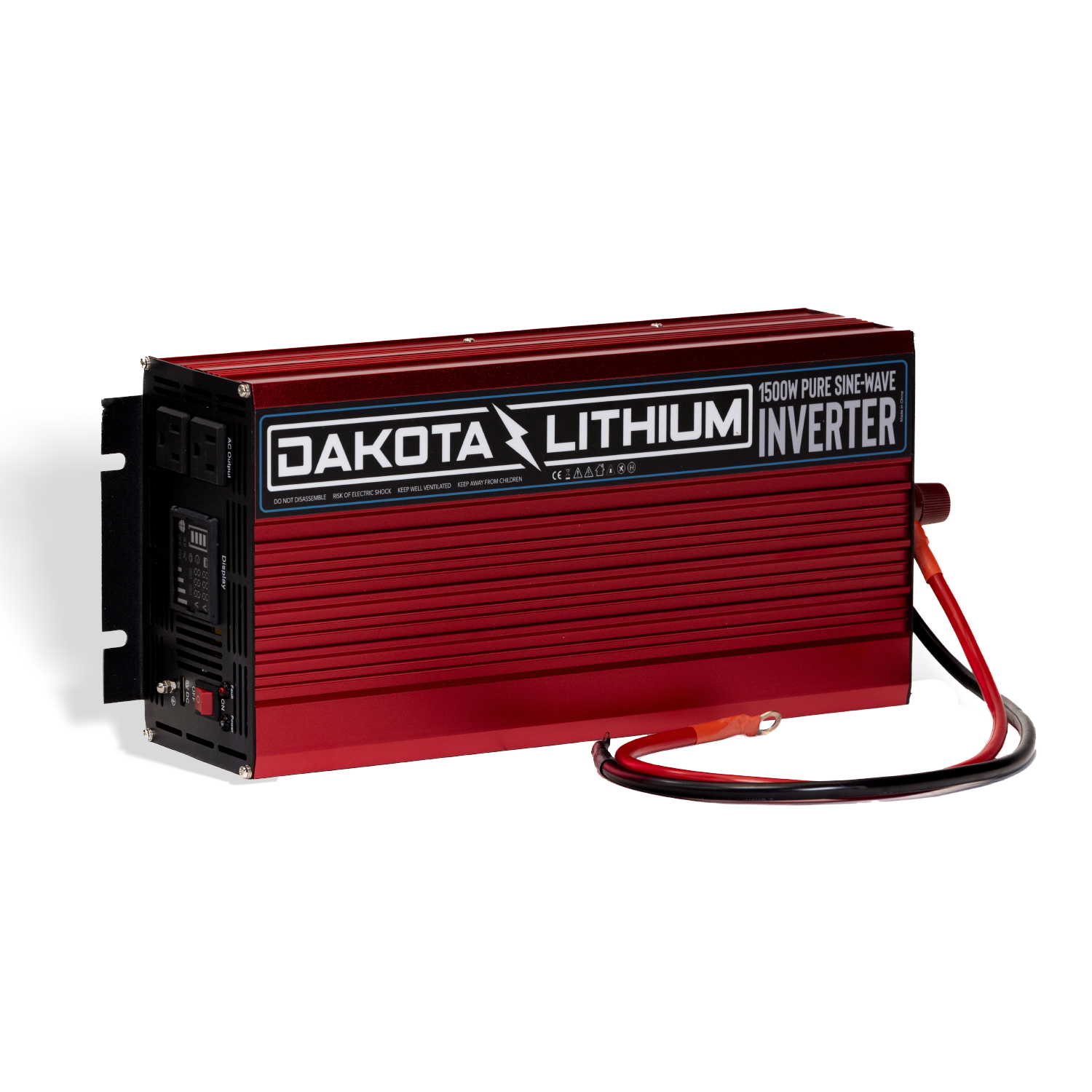 Front view of Dakota Lithium 12V 1500W pure sine wave inverter