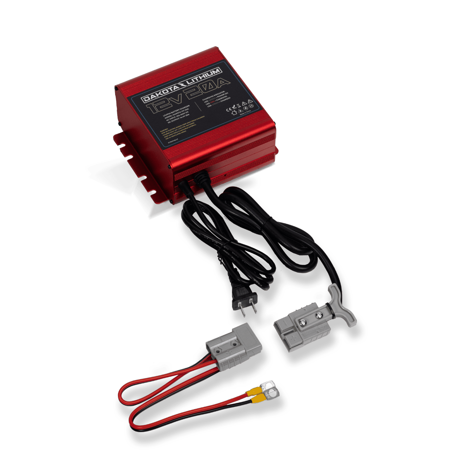 Side view showing ports and casing of 12V 20A onboard charger