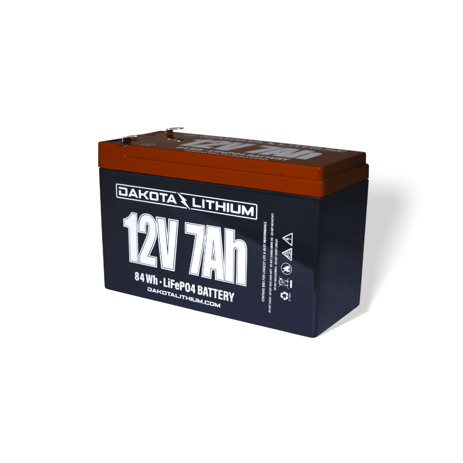 Side view showing F2 terminal tabs of 12V 7Ah battery