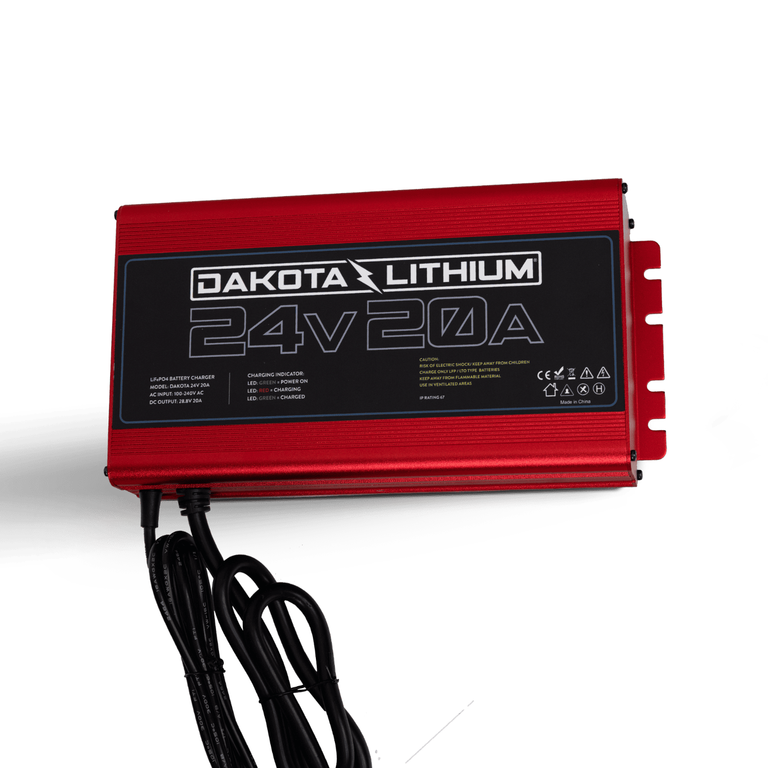 Top view highlighting the 24V 20A charger