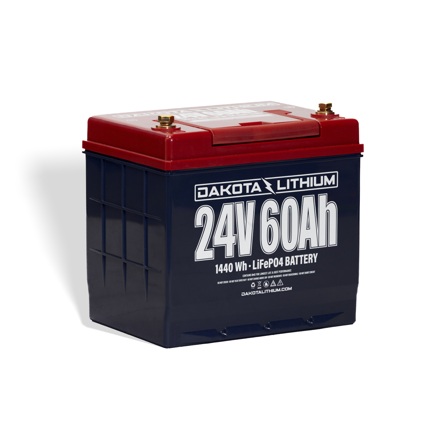 Front view of Dakota Lithium 24V 60Ah LiFePO₄ deep cycle battery