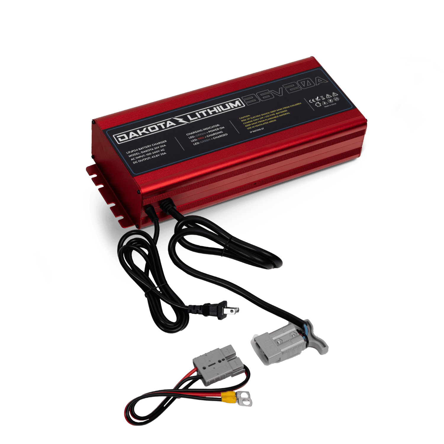 Front view of Dakota Lithium 36V 20A waterproof onboard charger