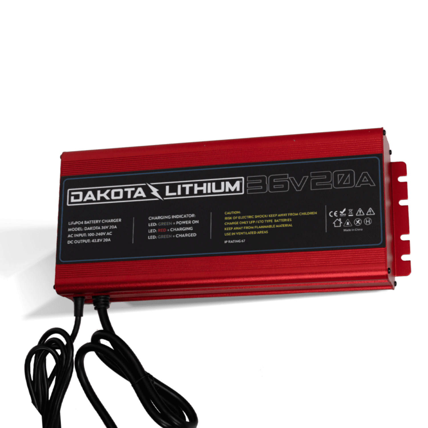 Top view highlighting the 36V 20A charger