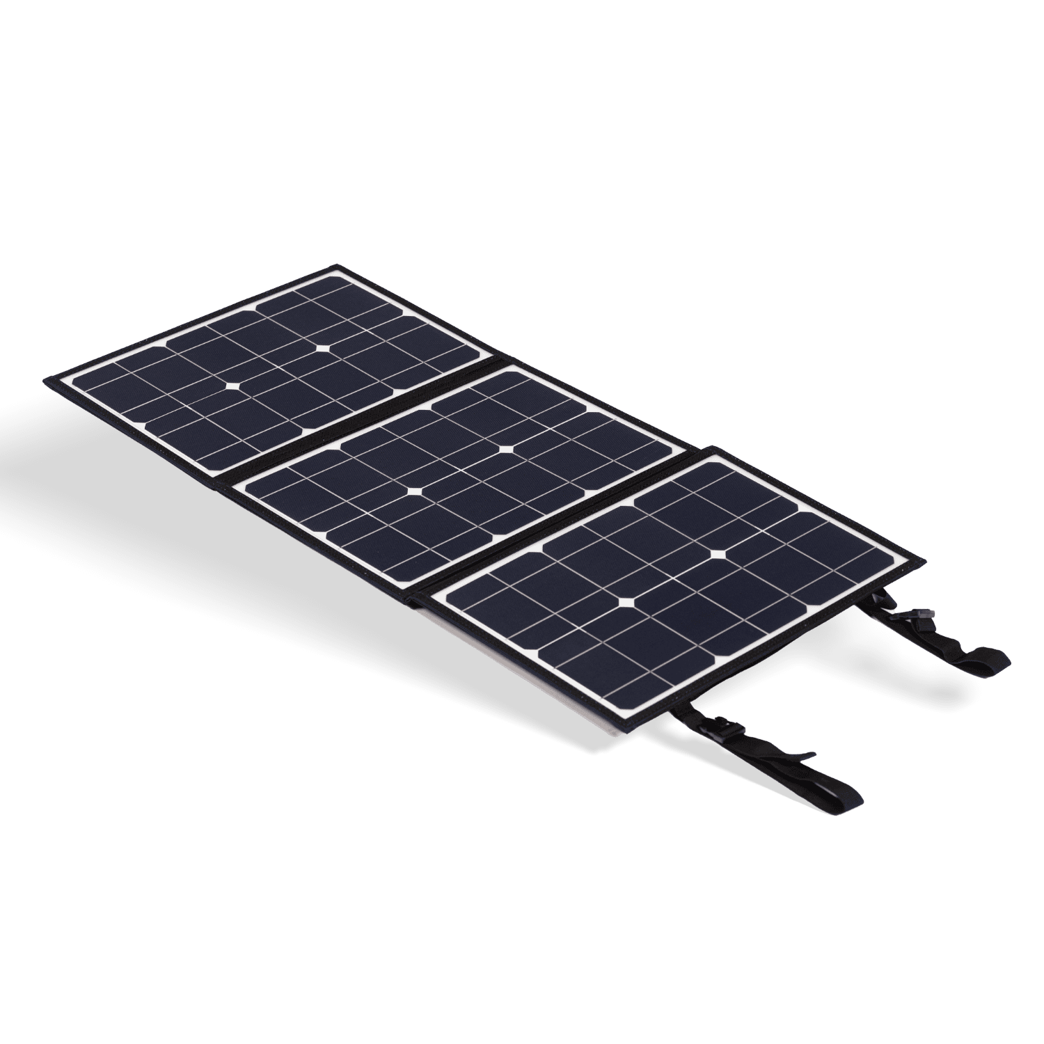 Top view of solar panel unfolded showing monocrystalline cells