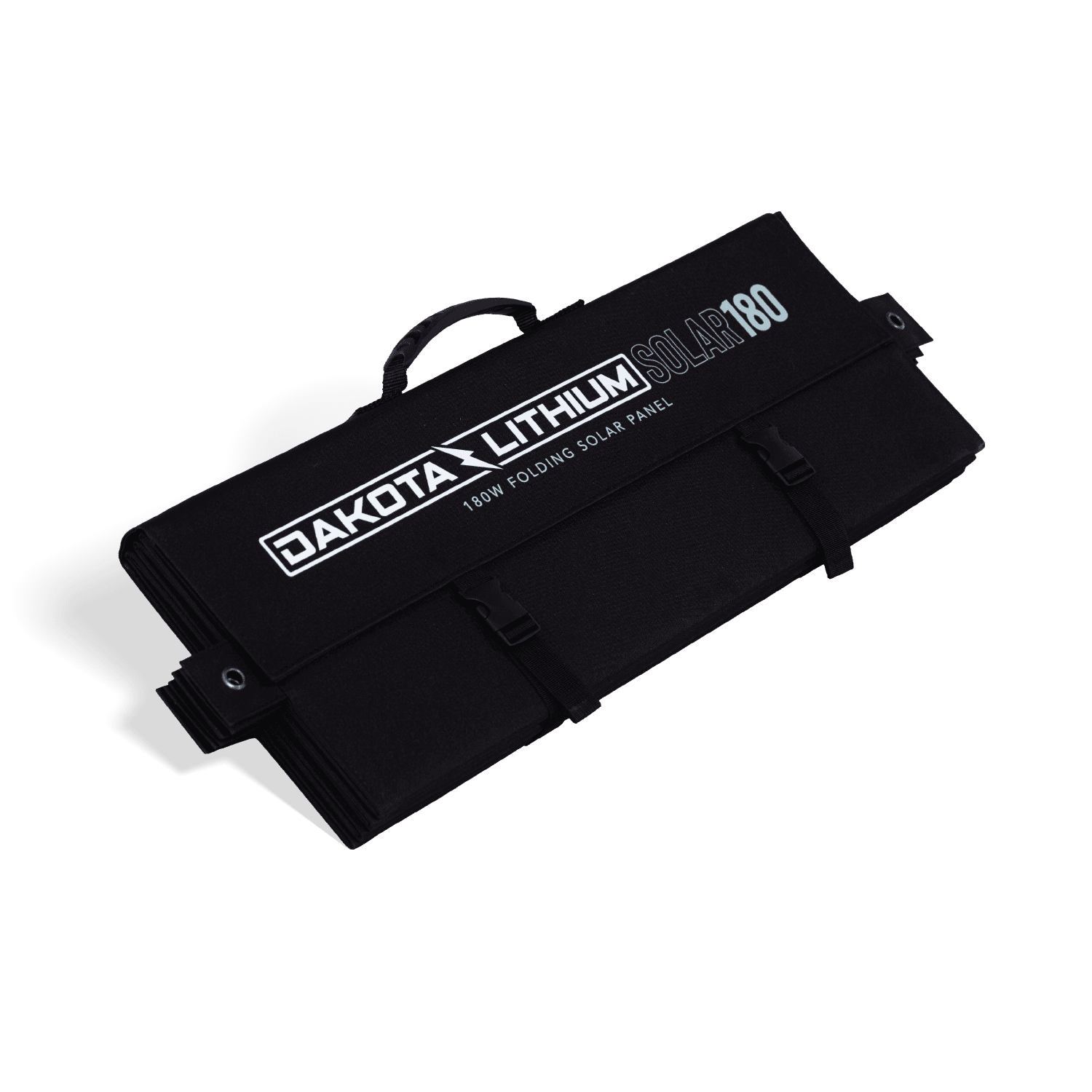 Side view showing waterproof fold-over case of 180W folding solar panel