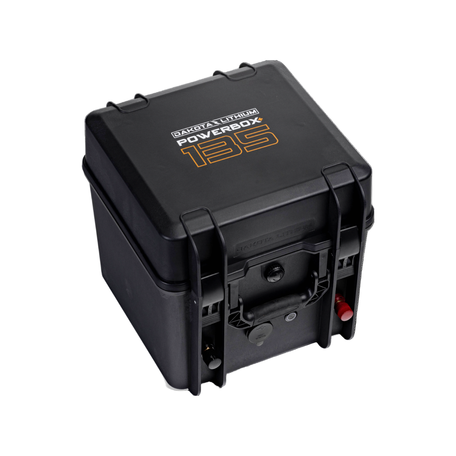 Top view of PowerBox+ 135 highlighting rugged waterproof case and ports