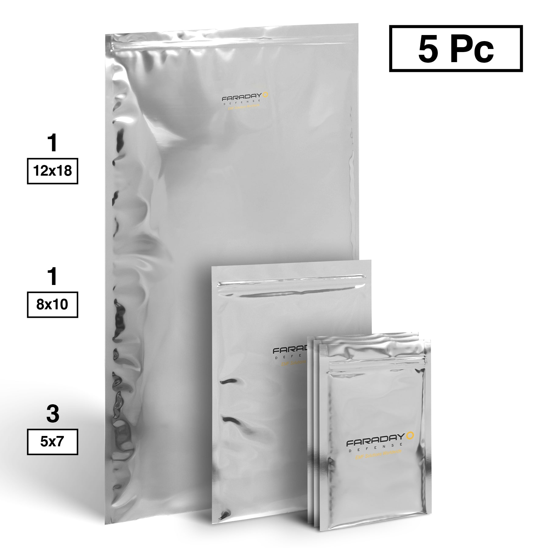 5pc Medium Kit NEST-Z EMP 7.0 mil Faraday Bags