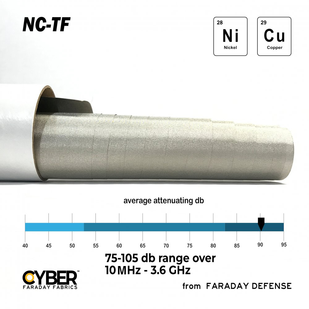 CYBER NC-TF Faraday Fabric EMF RF Shielding Nickel Copper Taffeta Fabric Roll – 42″ x 1′