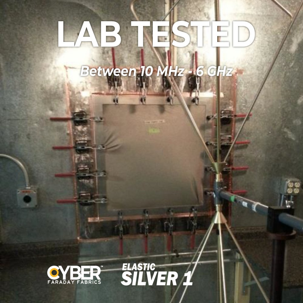 CYBER ES Faraday Fabric EMF RF Shielding Silver Elastic Fabric – 62″ x 1′