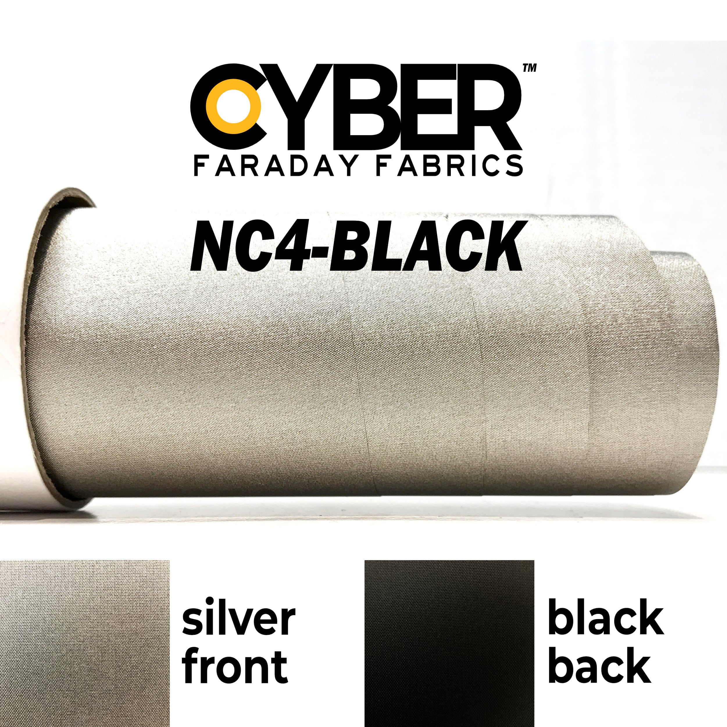 CYBER NC-BLACK Faraday Fabric EMF RF Shielding Black Fabric Roll – 50″ x 1′