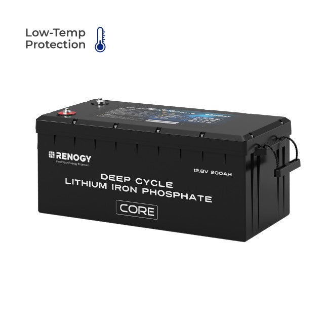 Renogy 12V 200Ah Core Series LiFePO₄ battery — front view