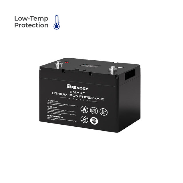 Renogy 12V 100Ah Smart LiFePO₄ battery — front view