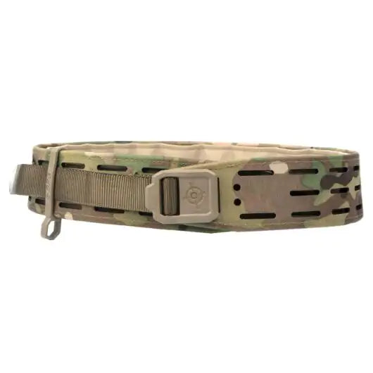 Front view of Blue Force Gear GRID Belt with laser-cut MOLLEminus field in  multicam