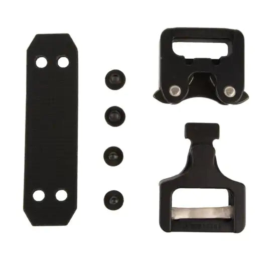 Close-up view of hardware and buckle components in the COBRA® Buckle Kit in black