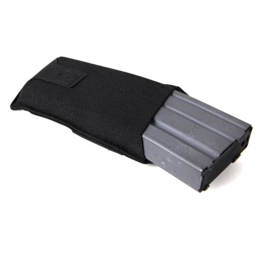 Front view of Blue Force Gear Low Rise M4 Belt Pouch in black with a magazine inserted