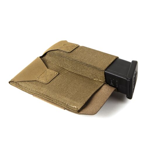 Front view of Blue Force Gear Double Pistol Belt Pouch in coyote brown showing two magazine slots