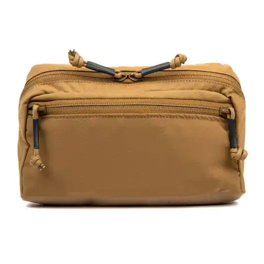 Front view of Blue Force Gear Low Profile General Purpose Pouch in coyote brown shows dual zippered pockets