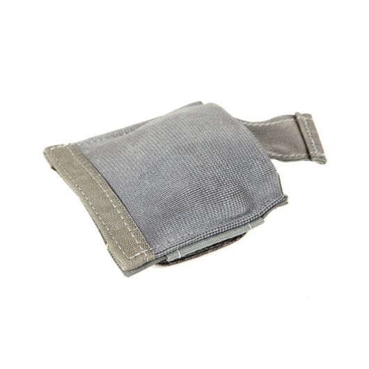 Front view of Blue Force Gear Belt Mounted Dump Pouch in wolf grey (stowed)