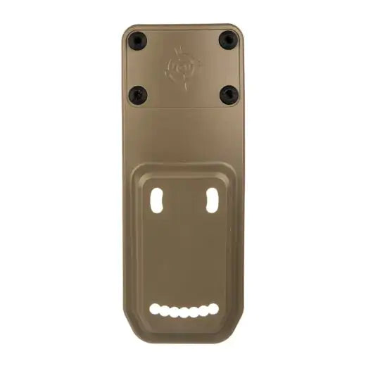 Front view of Blue Force Gear Holster Adapter showing three-hole mount pattern” in coyote brown