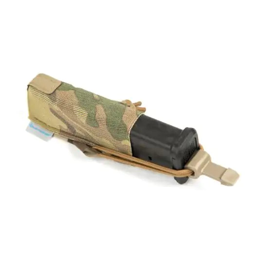 Front view of Blue Force Gear Mag NOW! Pistol Pouch in multicam with bullets outwards