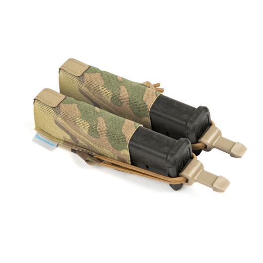 Front view of Blue Force Gear Mag NOW! Pistol Pouch in multicam with bullets outwards