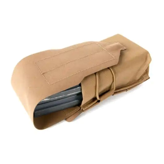 Front view of Blue Force Gear Double M4 Magazine Pouch in coyote brown holding two magazines