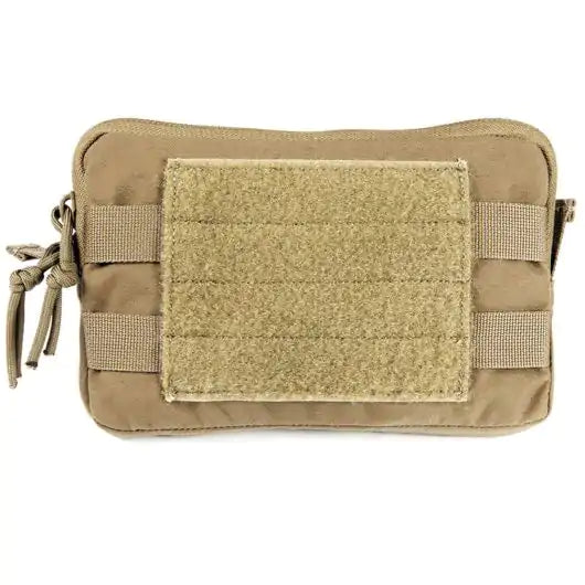 Front view of Blue Force Gear Admin Pouch in coyote brown with loop field for patches