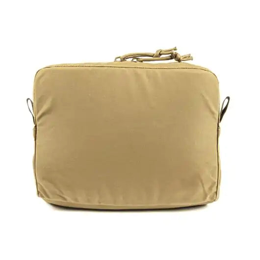 Front view of Blue Force Gear Large Utility Pouch in coyote brown with closed zippers