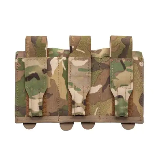 Side view showing the pouch’s flap and elastic retention