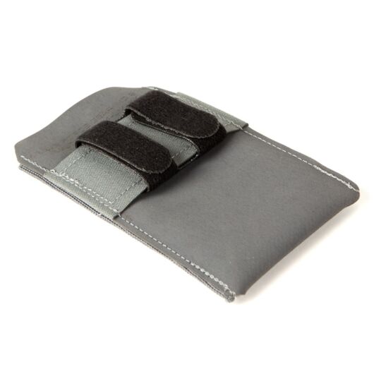 Rear view showing the pouch's low height and hook & loop belt attachment