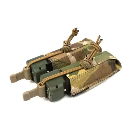 Front view of Blue Force Gear Mag NOW! Double Pistol Pouch in multicam with bullets sideways