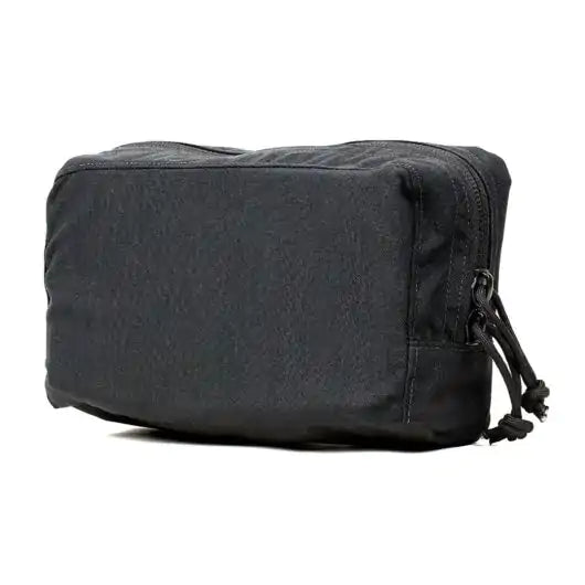 Front view of Blue Force Gear Medium Horizontal Utility Pouch with Helium Whisper attachment system in black